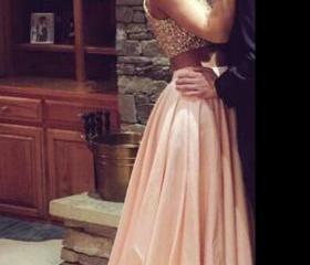 Champagne Chiffon Prom Dress With Appliqued,beaded Long Evening Dress