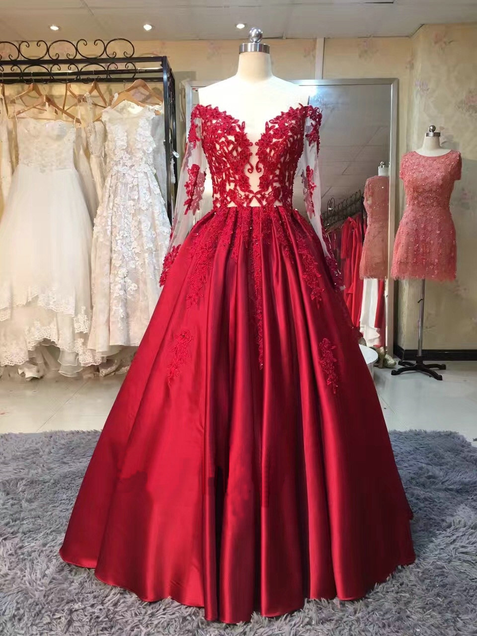 burgundy prom ball gown