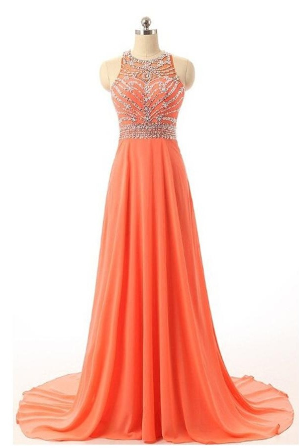 Beautiful Handmade Prom Dresses,Long Prom Dress,Orange Chiffon Prom