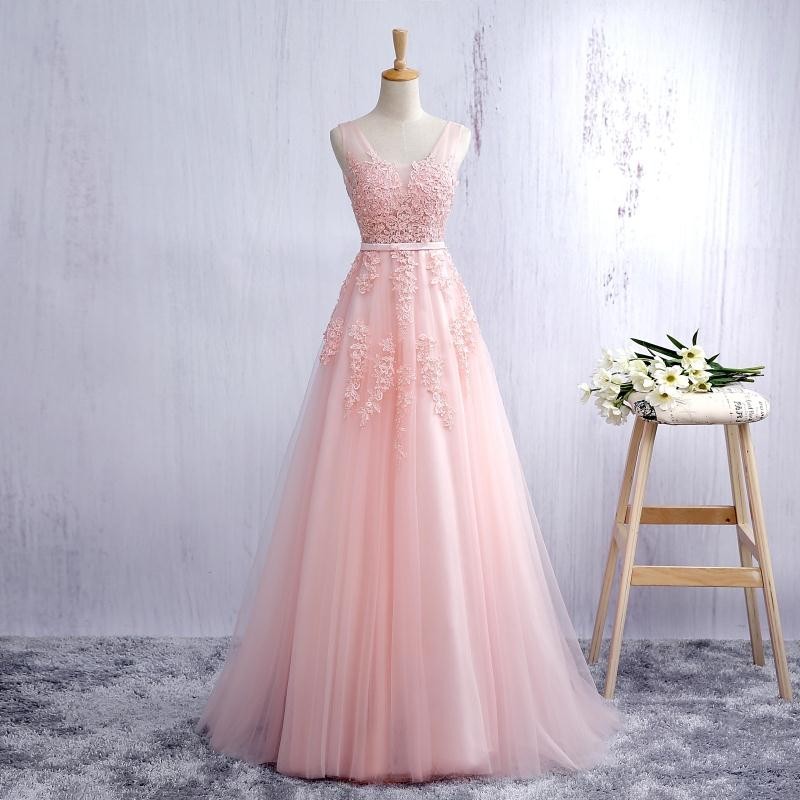 pink v neck gown