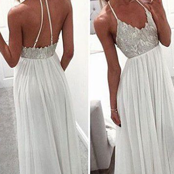 White Long Prom Dress,backless Long Formal Gown,evening Dress on Luulla